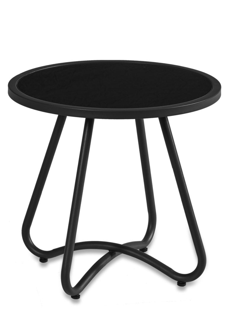 YIYAN Indoor-Outdoor Round Side Table, Waterproof Metal Patio End Table for Balcony, Living Room & Garden, Black - Image 1